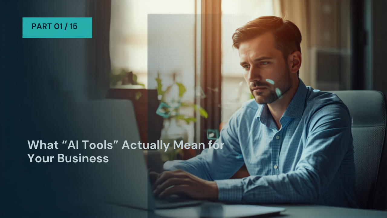 Business owner using AI on a laptop in a modern office