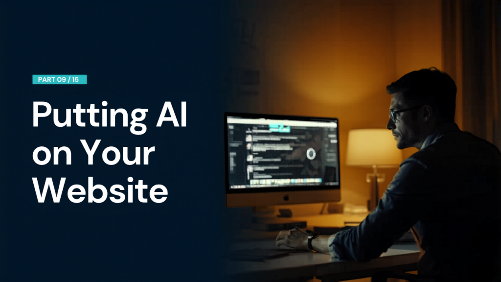 Owner looking at a monitor showing a website with an AI chat interface